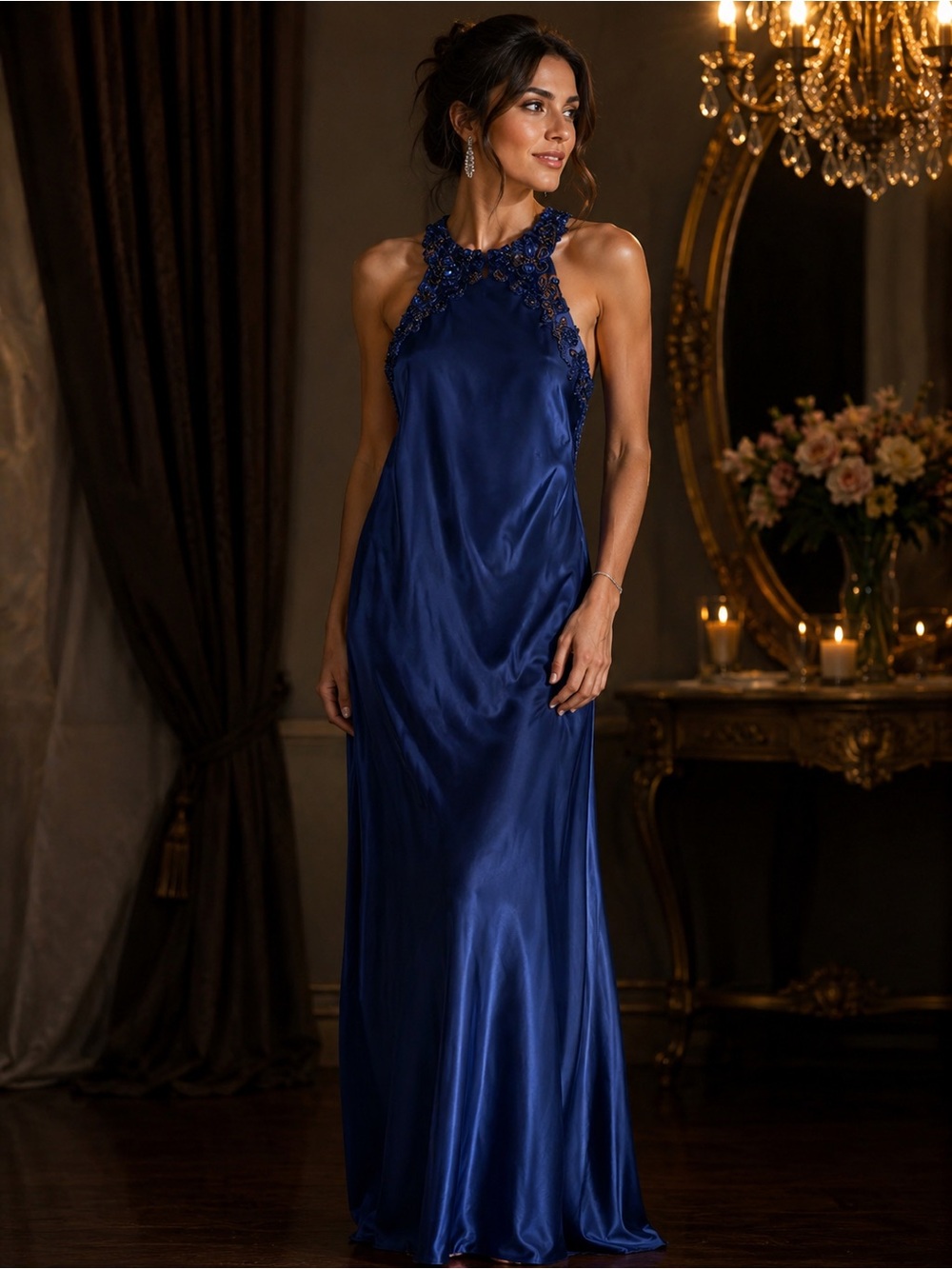 Jessica McClintock Gunne Sax Royal Blue dress Size 11-12 Detailed Beaded Neck